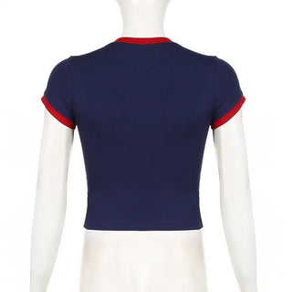 Short sleeve stitch numeral print top