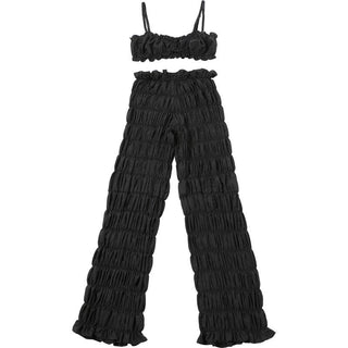 Smocked ruched low rise pant set