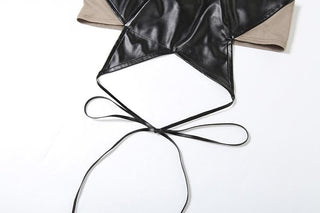 Halter PU leather star pattern backless crop top