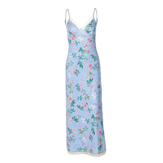 Print v neck lace hem knotted cami maxi dress