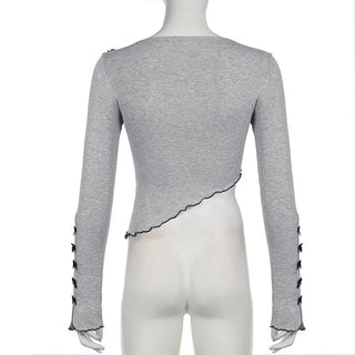 Long sleeve bowknot ruffle crop top