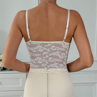 V neck lace corset ribbon backless cami top
