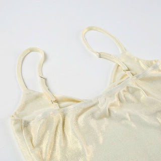 Metallic ruched backless cami top