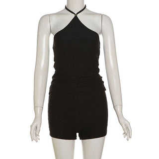 Halter backless textured solid short pant set