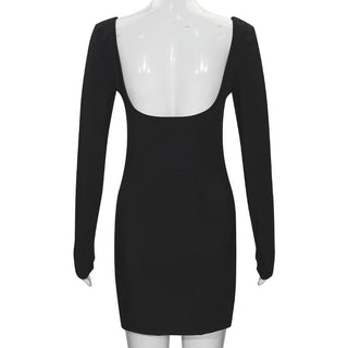 U neck long sleeve hollow out backless cut out mini dress