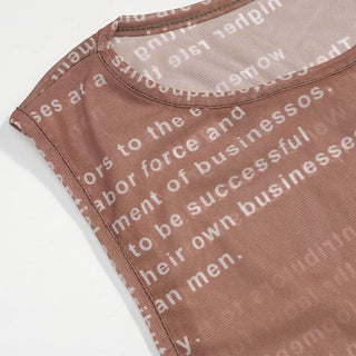 Crewneck sleeveless letter print mesh maxi dress