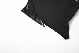 Sleeveless solid PU leather choker bustier tag backless crop top