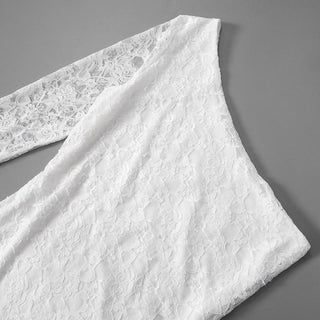 One shoulder long sleeve lace ruffle mini dress