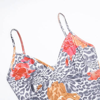 V neck leopard print slit backless maxi dress