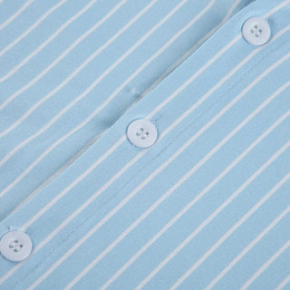 Turnover collar short sleeve striped print button top