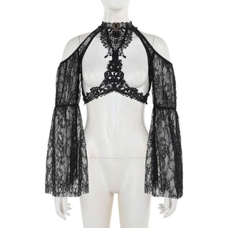 Long sleeve off shoulder lace hollow out shrug cut out top