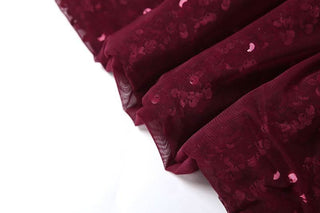 Off shoulder glitter long sleeve mesh ruched mini dress