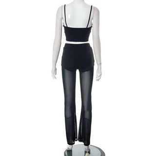 Mesh patchwork letter pattern cami pant set