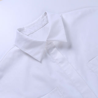 Long sleeve button turnover collar pocket solid top