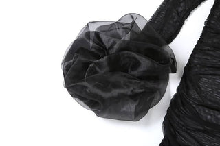 Long sleeve mesh see through ruched maxi dress