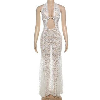 Halter lace see through hollow out cut out maxi dress