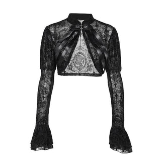 Long flared puff sleeve button shrug top