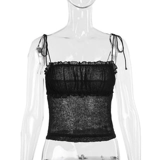 Knitted ruffle see through ruched cami top
