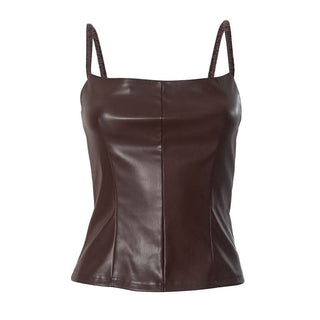 PU leather backless cami top