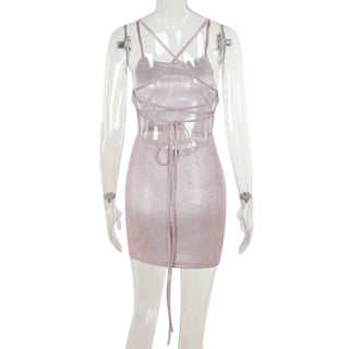 Cross back self tie square neck cami mini dress