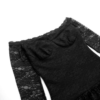 Long sleeve off shoulder lace ruffle mini dress