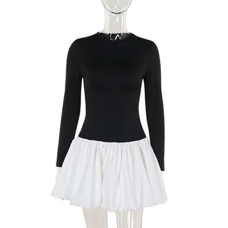 Long sleeve crewneck patchwork mini dress