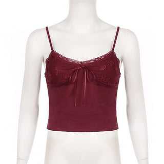 Lace patchwork bowknot backless cami top