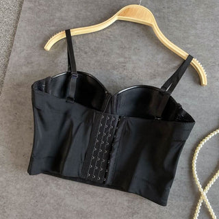 PU leather star applique button cami top