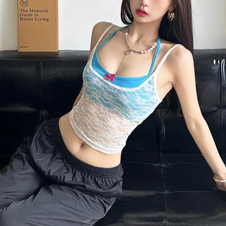 Halter lace bowknot 2 piece top