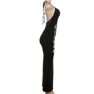Halter v neck lace hem hollow out cut out maxi dress