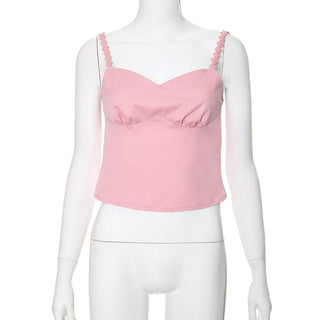 Sweetheart neck flower embroidery zip-up cami top