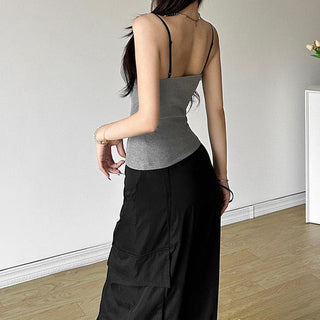 Ribbed lace hem button cami top