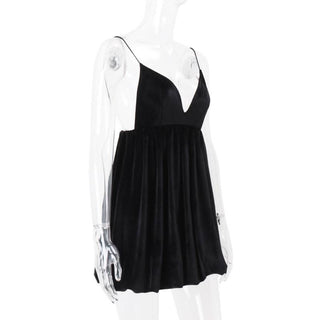 V neck velvet backless cami mini dress