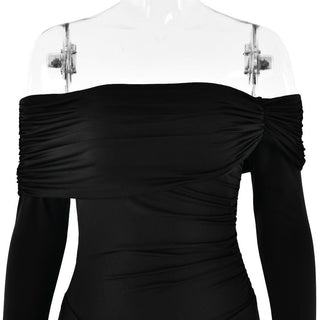 Off shoulder long sleeve ruched self tie maxi dress
