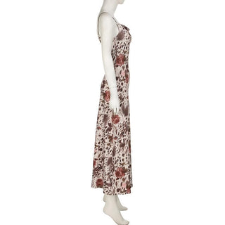 Cowl neck print backless cami midi dress