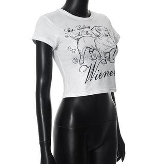 Crew neck short sleeve dog print crop top
