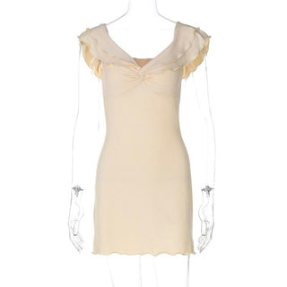 Ruffle v neck ruched solid mini dress