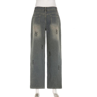 Contrast "H" print pocket low rise jeans