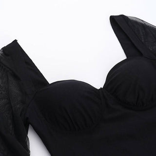 Sweetheart neck long sleeve mesh mini dress