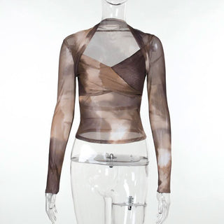 Long sleeve tie dye mesh top