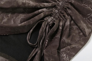 Long sleeve off shoulder ruffle ruched drawstring mini skirt set