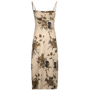 Sleeveless backless cowl neck flower pattern cami dress