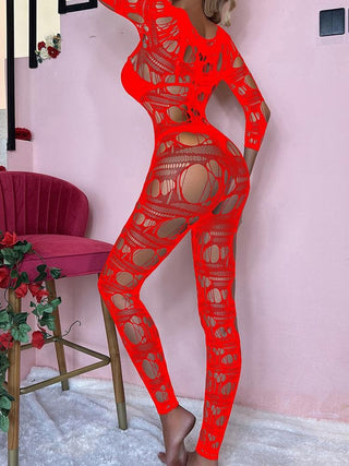 Long sleeve net hollow out padded bodystocking