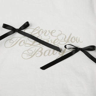 Short sleeve bowknot crewneck letter print top