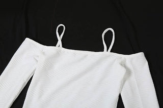 Long sleeve off shoulder textured solid maxi dress