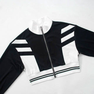 Turnover collar zip-up contrast sports pants set