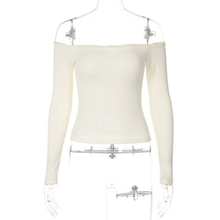 Long sleeve off shoulder bowknot lace hem backless top