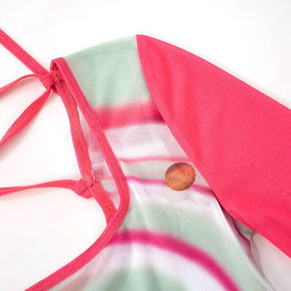 Square neck long sleeve cross back self tie print top