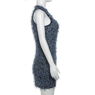Crewneck textured contrast mini dress