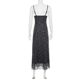 Lace hem mesh ruffle backless cami midi dress